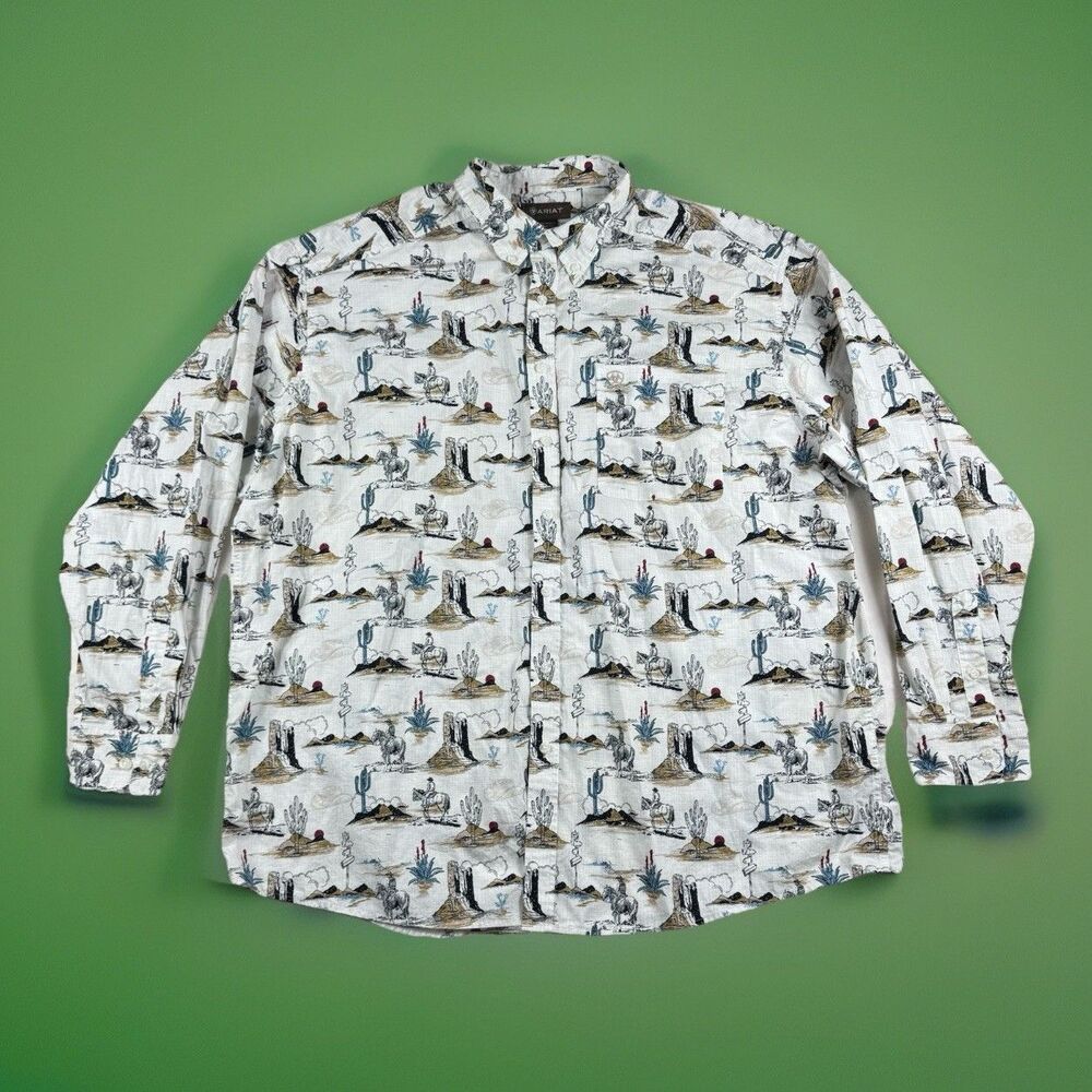 Ariat Gunder Long Sleeve Button Down Shirt Men 2XL All Over Print Desert Cowboy